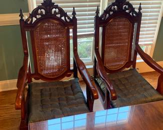 Gorgeous Single Slab Carved Dining Room Table, Custom Thick Glass and 6 Chairs