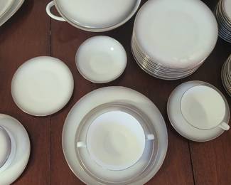 Vintage Rosenthal-Continental Germany pattern #3331, Bettina Gray edge Platinum trim, 97 pieces total, 1955-1959, excellent condition