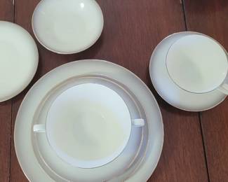 Vintage Rosenthal-Continental Germany pattern #3331, Bettina Gray edge Platinum trim, 97 pieces total, 1955-1959, excellent condition