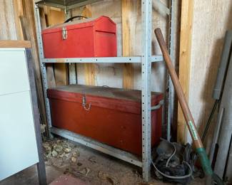 Large tool chests, metal storage racks