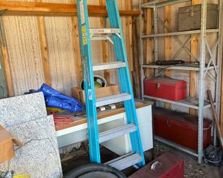 Ladders, metal work shelves
