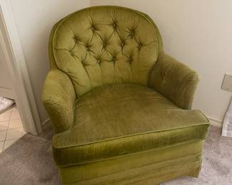 Avocado Green swivel tufted back chair in velvet