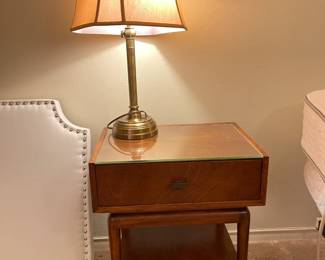 Mid-century modern side table with double lamp