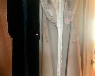 Black velvet opera coat + wool coat with fox collar