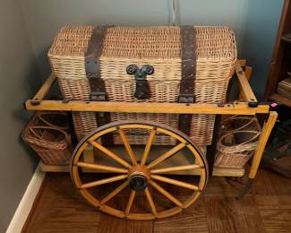 Embassy Publishing & Trading, made in Spain: picnic cart used in Coca-Cola ads.  Very unusual piece!  Arms on right side come up for pulling.  Additional trays inside the basket