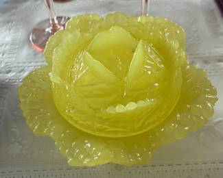 Portieux France uranium glass cabbage dish