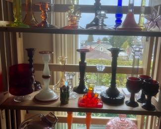 More candlesticks, black glass, moon & stars