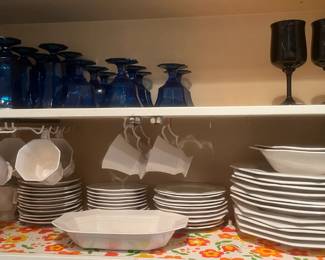 Independence Ironstone, Independence blue glass, Lenox Midnight Mood (far right)