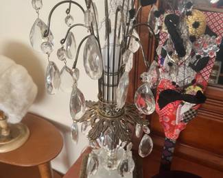 Pair boudoir lamp with crystals