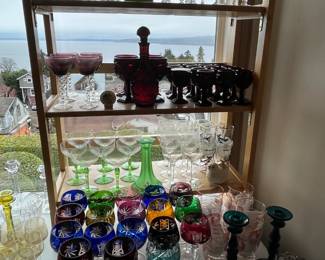 Spiral Optic, Tiffin June Night, Cape Code, more Spiral Optic, Boeing 707 glasses, Bohemian colored glass cut to clear (3 different sets)