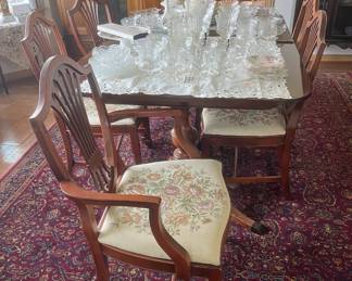 Dining table, large machine made rug