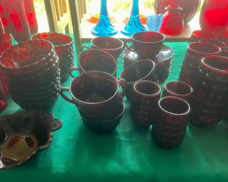 Bubble glass cups/saucers & fruit bowls