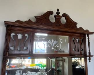 Mahogany ornate beveled mirror