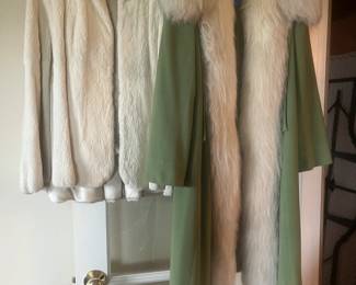 Rabbit capelette & wool coat with fox trim