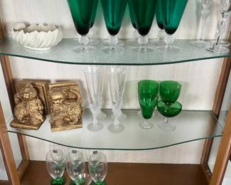 Morgantown, Gorham, 1966 kitten bookends, Sasaki champagne flutes, Mikasa crystal 