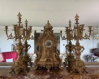 Imperial mantle clock set - Italian style with German movement by Franz Hermle