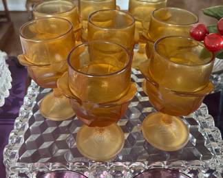 LG Wright amber cabbage wine goblets