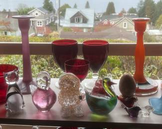 Reverse painted candlesticks - art deco