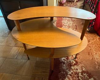 Designed by John Keal -  biomorphic 3 tear mahogany "palette" table