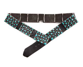 Turquoise, sterling and leather belt,
Estimate
$400
-
$600