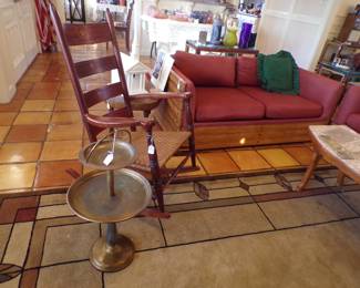 Vintage Brass Ashtray Table and Inlaid Rocker