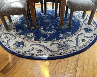 Round Blue and Beige Hand Tufted Area Rug