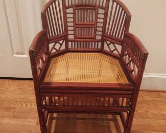 Vintage Asian Chinoiseries Cinnabar Cane Arm Chair