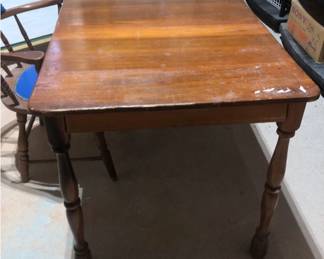 Small Vintage Wooden Dining Table with One Leaf