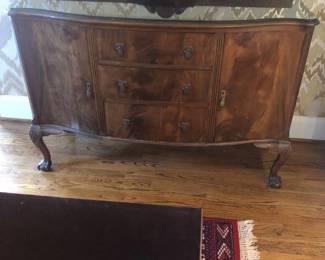 Superb Vintage Burl Wood Buffet with Paw Feet