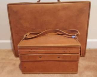 2 Pieces of Vintage Hartman Leather Belted Luggae with Paisley Inside