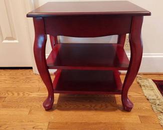 Nice Cherry Finish Side Table with 2 Shelves