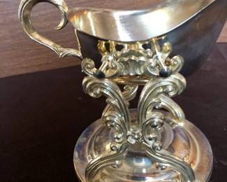 Vintage Silverplate Sauce Boat with Ornate Victorian Stand