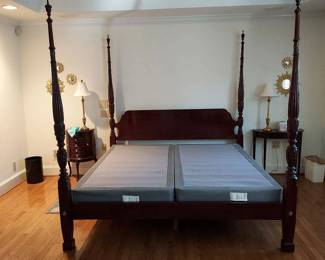 Ethan Allen King Size Georgian Court Poster Bed with Double Box Springs