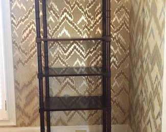 Very Nice Wooden Shelving Unit with Goldtone Finials