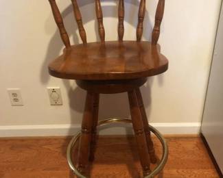 Group of 3 Vintage Wooden Swiveling Bar Stools