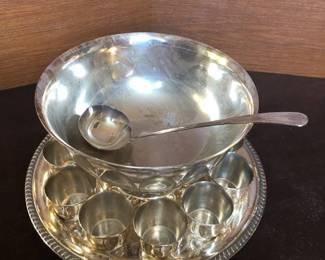 Lovely Silverplate 13pc Punchbowl Set with Ladle and Tray