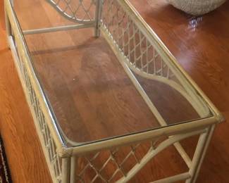 White Bamboo Coffee Table with Glass Top