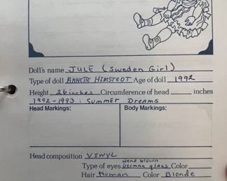 $250 - Excellent Condition                                                           Jule (Sweden Girl) by Annette Himstedt (1992)