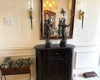 Entry - Hooker cabinet, sculptures, mirror