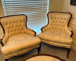 Chairs and marble top coffee table (there are 2 side tables that match the coffee table)