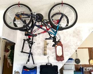 Bicycles hanging from ceiling
