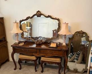 Table with matching benches, mirrors