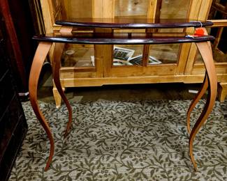 Set of two half moon wall tables with copper legs