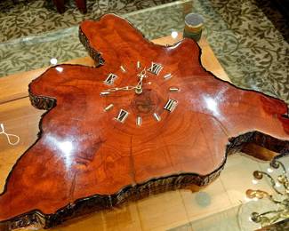 Wooden live edge clock close up 