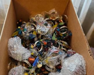 Huge assortment of blown glass napkin rings, very colorful