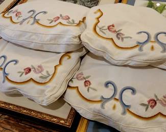 Goose down stuffed needlepoint chair pillows