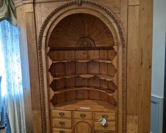 Corner Shelve display. Statememt Piece, Large Pine w Drawers 108"tall 84" wide 26"