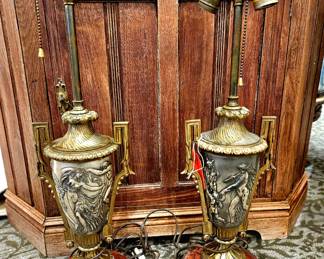 2 bronze and marble lamps