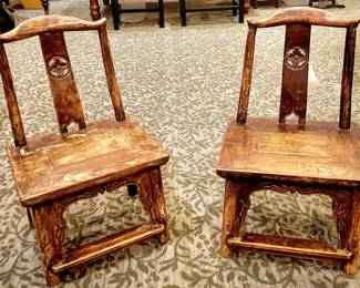 2 Chinese hand carved childrens chairs