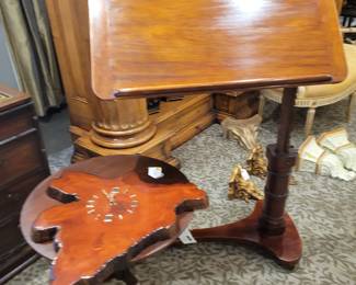 70s wood live edge clock and incredible wood drafting table